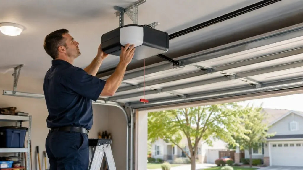 technician testing a garage door opener