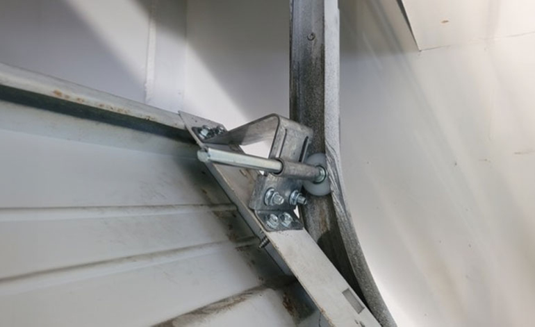 close-up of a garage door track