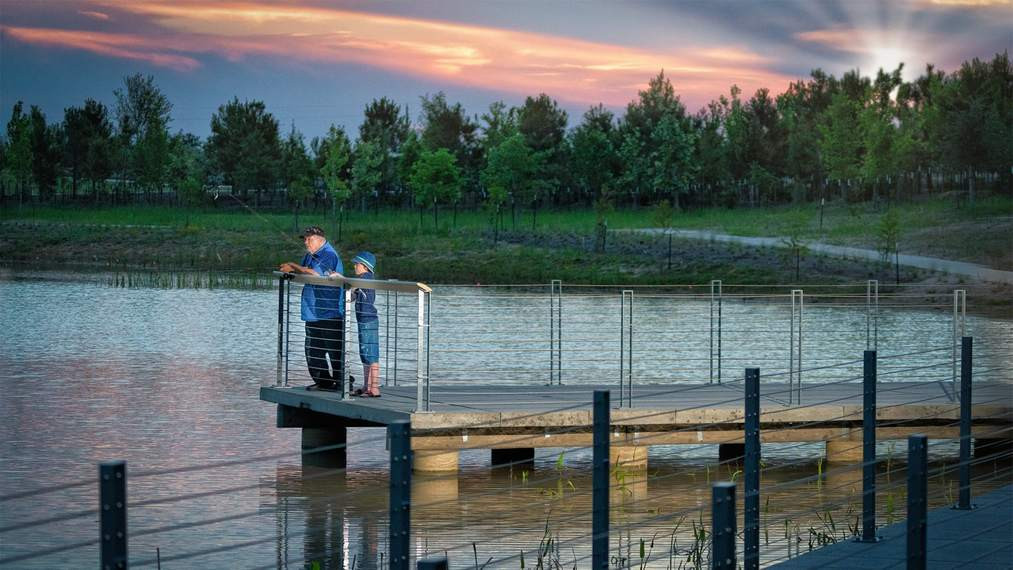 building on a lake in Cypress, Texas