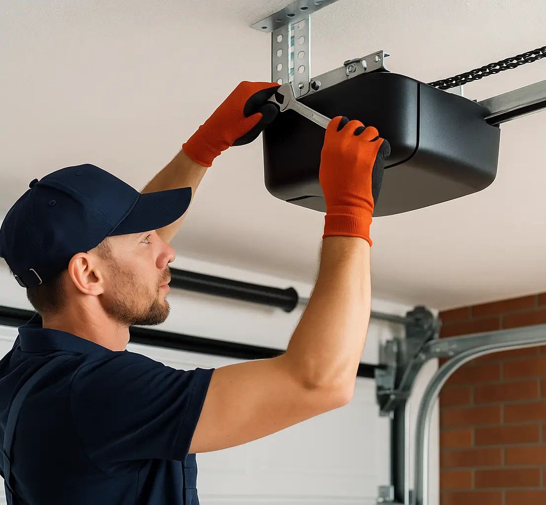 technician installing a garage door opener