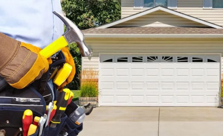 garage door technician with a toolbelt
