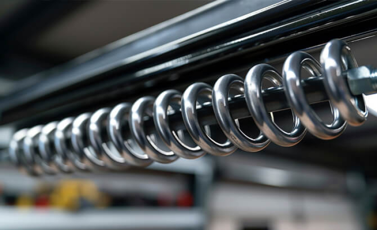 close-up of a garage door spring